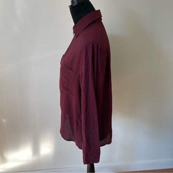 THE KOOPLES SPORT Burgundy Zip Front Mixed Media Long Sleeve Blouse Shirt Size S - Picture 2 of 10
